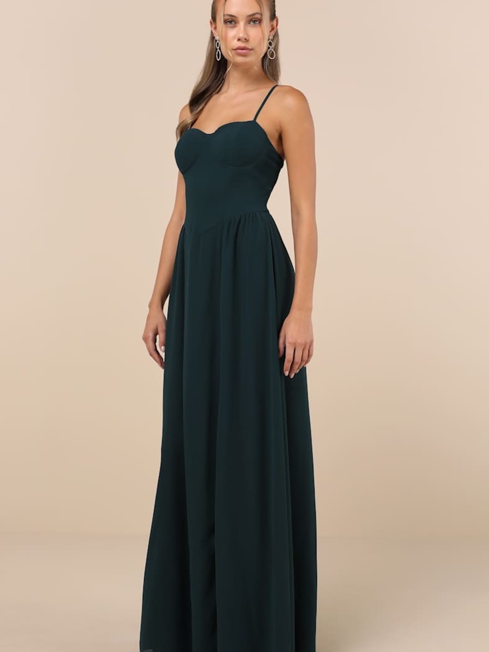 Lulu's NWT Teal Bustier Spaghetti-Strap Maxi Dress L